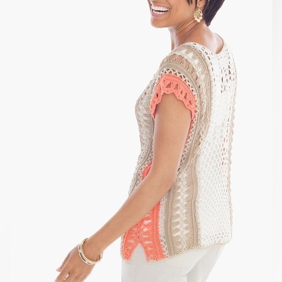 Chico’s Gloria Color Block Open Knit Crochet Sweater Size XL/16 - Picture 6 of 10